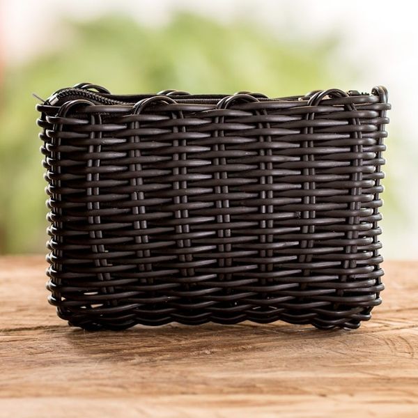 Alternate image for Recycled Vinyl Cord Black Coin Purse Handwoven in Guatemala Enchantment in Black