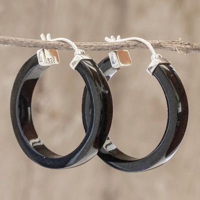 Alternate image for Artisan Black Jade Hoop Earrings Synchronicity in Black