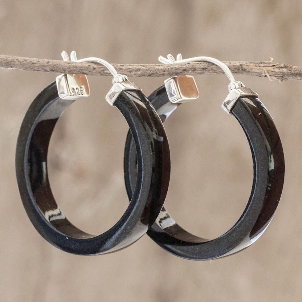 Artisan Black Jade Hoop Earrings 'Synchronicity in Black'