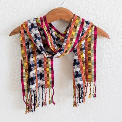 Alternate image for Backstrap Handwoven Colorful Cotton Scarf from Guatemala Happy Gumdrops