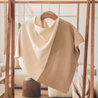 Alternate image for Handcrafted Ivory Tan Cotton Poncho with Fold-Over Collar Antigua Sunrise