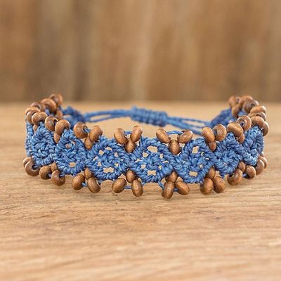 Alternate image for Ocean Blue Macrame Bracelet with Pinewood Beads Boats on Ocean