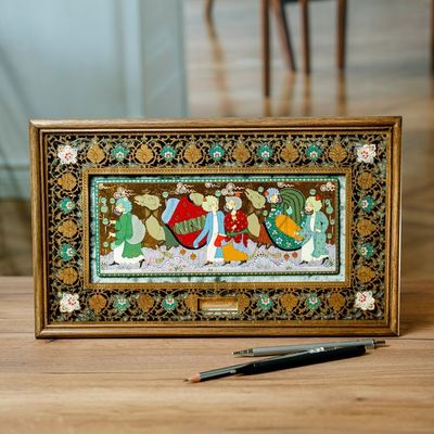 Alternate image for Folk Scene in Traditional Uzbek Lacquer Miniature Art Style Caravan III