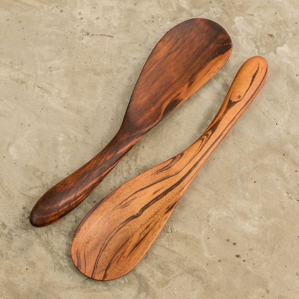 Unique Wood Serving Utensils Pair 'Maya Cuisine'