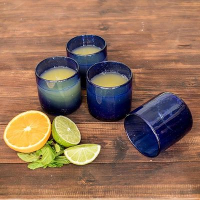 Alternate image for Recycled Glass Juice Glasses in Blue Set of 4 Profound Blue