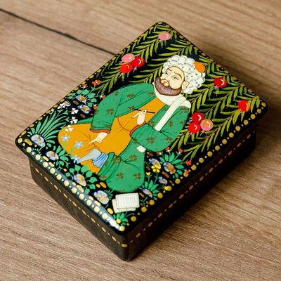 Alternate image for Handmade Black Walnut Wood Jewelry Box with Farmer in Green Thriving Harvest