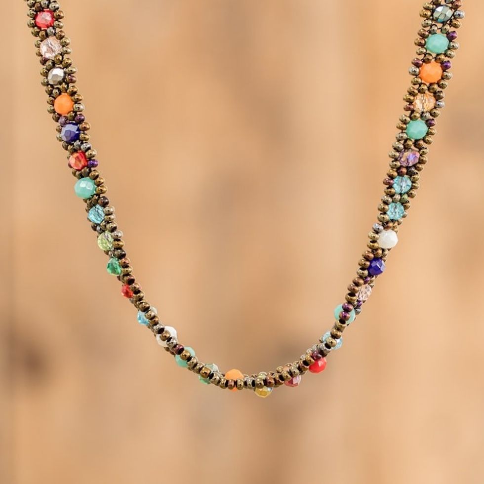 Crystal and Glass Beaded Necklace Handmade in Guatemala 'Magical Subtlety'