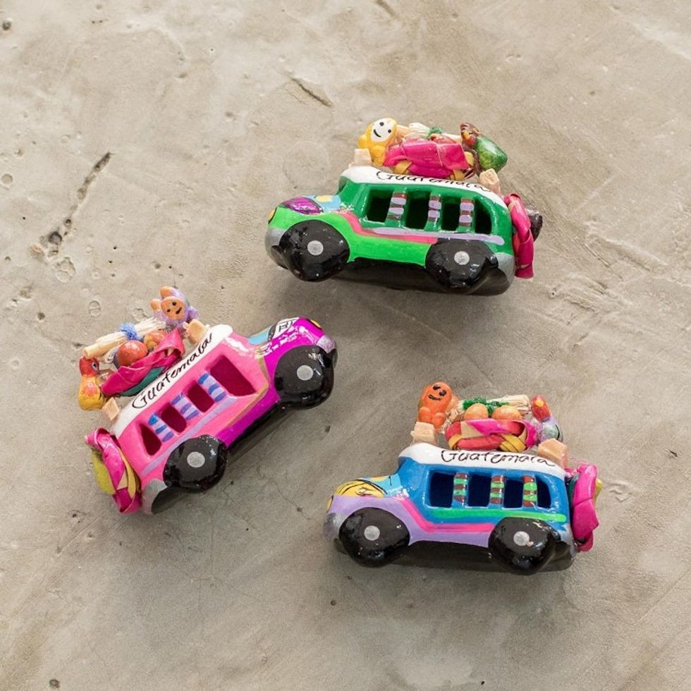 Ceramic Refrigerator Magnets of Guatemalan Buses Set of 3 'Assorted Old-Time Buses'