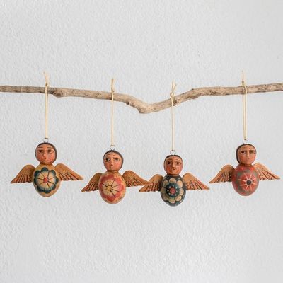 Alternate image for Hand-Painted Floral Wood Angel Ornaments Set of 4 Angels of the Sky