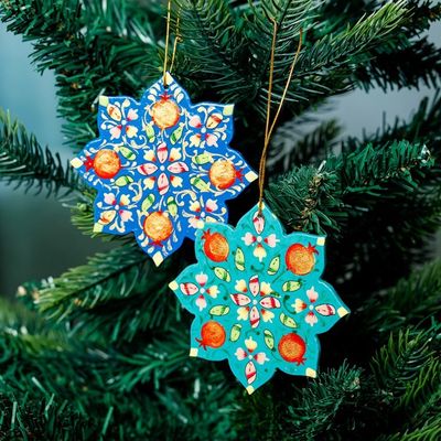 Alternate image for 2 Lacquered Wood Star Ornaments Hand-Crafted in Uzbekistan Stunning Stars
