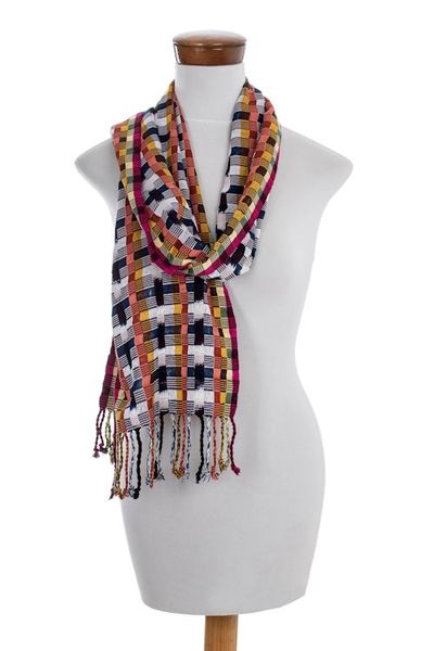 Alternate image for Backstrap Handwoven Colorful Cotton Scarf from Guatemala Happy Gumdrops
