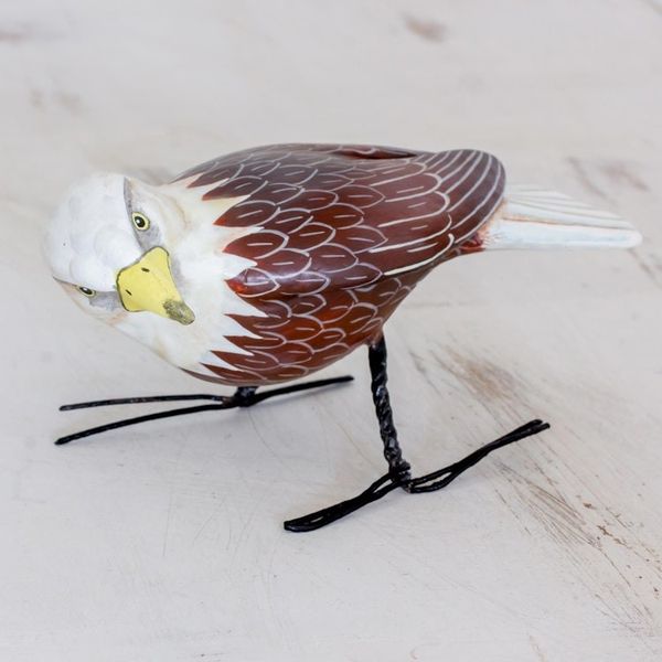 Alternate image for Hand Sculpted, Hand Painted Ceramic Bald Eagle Figurine Inquisitive Bald Eagle
