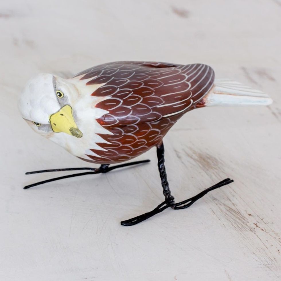Hand Sculpted, Hand Painted Ceramic Bald Eagle Figurine 'Inquisitive Bald Eagle'