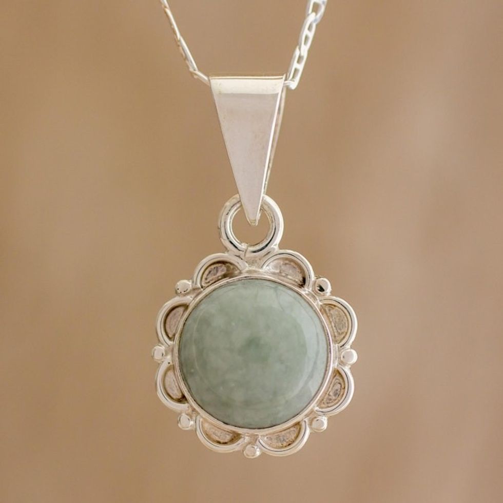 Jade and Sterling Silver Pendant Necklace from Guatemala 'Light Green Forest Princess'