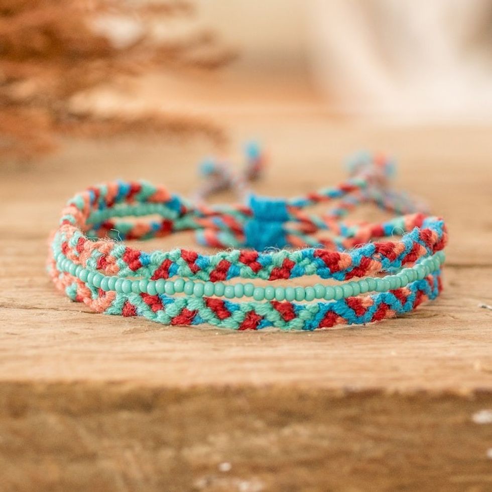 Artisan Crafted Glass Beaded Macrame Bracelet 'Colorful Fiesta'