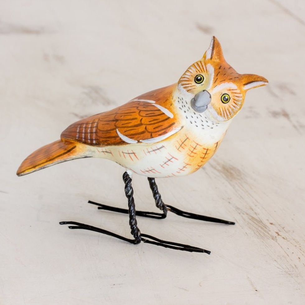 Hand Sculpted, Painted Ceramic Eastern Screech Owl Figurine 'Eastern Screech Owl'