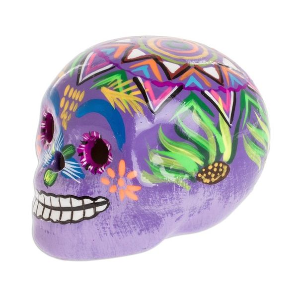 Alternate image for Handcrafted Multicolored Ceramic Figurine Festive Skull