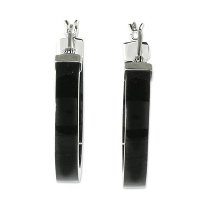 Alternate image for Artisan Black Jade Hoop Earrings Synchronicity in Black