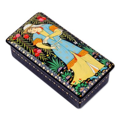 Alternate image for Handmade Painted Walnut Wood Jewelry Box from Uzbekistan Pomegranate Beauty