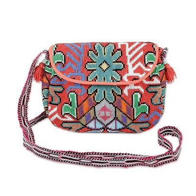 Alternate image for Floral Leaf Suzani Hand-Embroidered Cotton Blend Sling Bag Trendy Allure