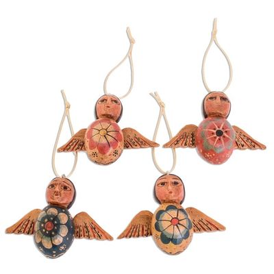 Alternate image for Hand-Painted Floral Wood Angel Ornaments Set of 4 Angels of the Sky