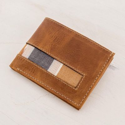 Alternate image for Bifold Wallet in Brown Leather and Cotton Guatemalan Honey
