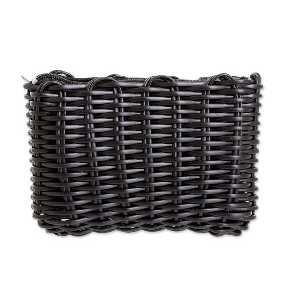 Alternate image for Recycled Vinyl Cord Black Coin Purse Handwoven in Guatemala Enchantment in Black
