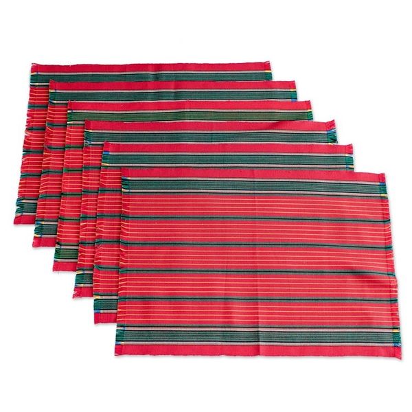 Alternate image for Handloomed Christmas Placemats Set of 6 Red Christmas