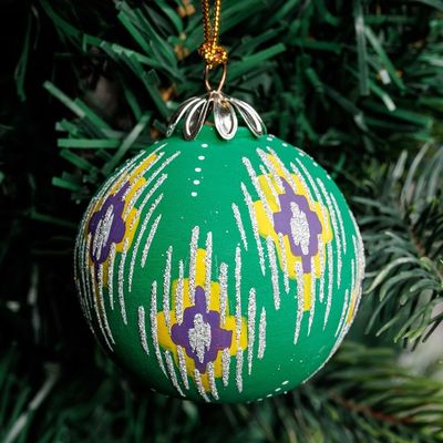 Alternate image for Hand-Painted Traditional Round Green Ceramic Ornament Green Folktales