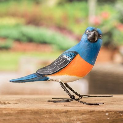 Alternate image for Ceramic Figurine of a Lazuli Bunting Bird from Guatemala Lazuli Bunting