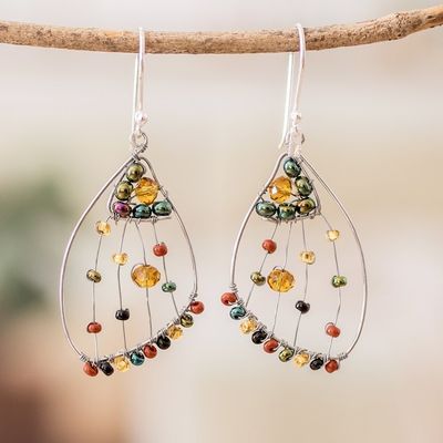 Alternate image for Handmade Crystal Glass Beaded Butterfly Wing Dangle Earrings Earthy Wings of Freedom
