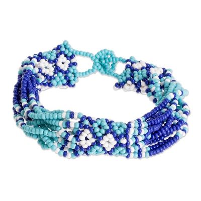 Alternate image for Blue Glass Bead Bracelet Flower Harmony in Blue