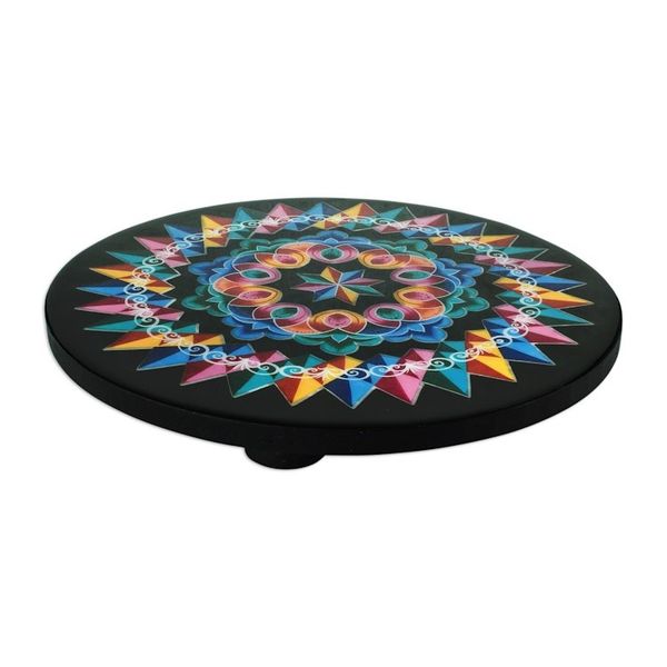 Alternate image for Artisan Crafted Round Wood Trivet Costa Rican Mandala in Black