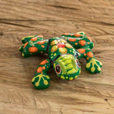 Alternate image for Handpainted Ceramic Figurine Frog and Floral Motif Green Harmony Frog