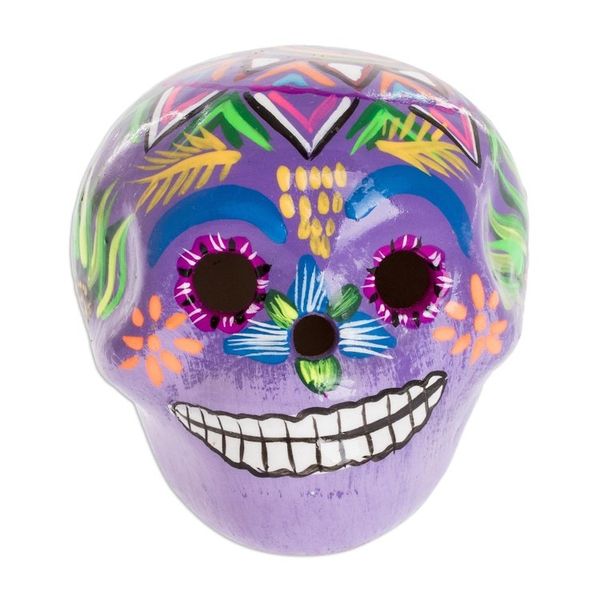 Alternate image for Handcrafted Multicolored Ceramic Figurine Festive Skull