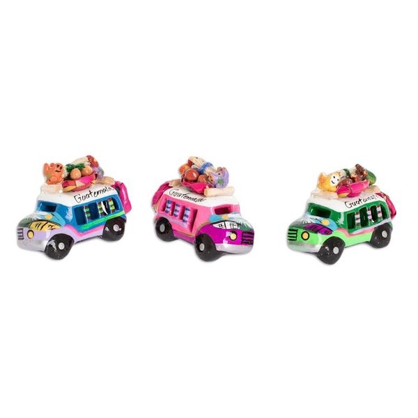 Alternate image for Ceramic Refrigerator Magnets of Guatemalan Buses Set of 3 Assorted Old-Time Buses