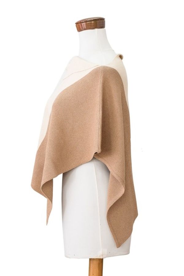 Alternate image for Handcrafted Ivory  Tan Cotton Poncho with Fold-Over Collar Antigua Sunrise