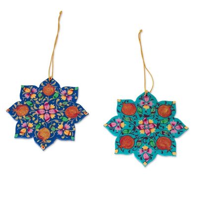 Alternate image for 2 Lacquered Wood Star Ornaments Hand-Crafted in Uzbekistan Stunning Stars