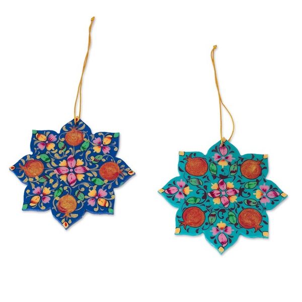 Alternate image for 2 Lacquered Wood Star Ornaments Hand-Crafted in Uzbekistan Stunning Stars