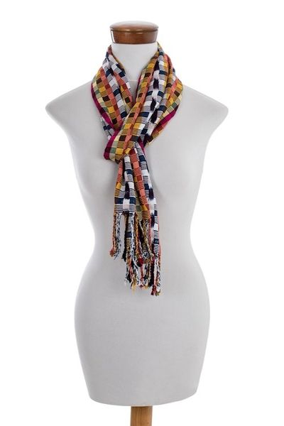 Alternate image for Backstrap Handwoven Colorful Cotton Scarf from Guatemala Happy Gumdrops