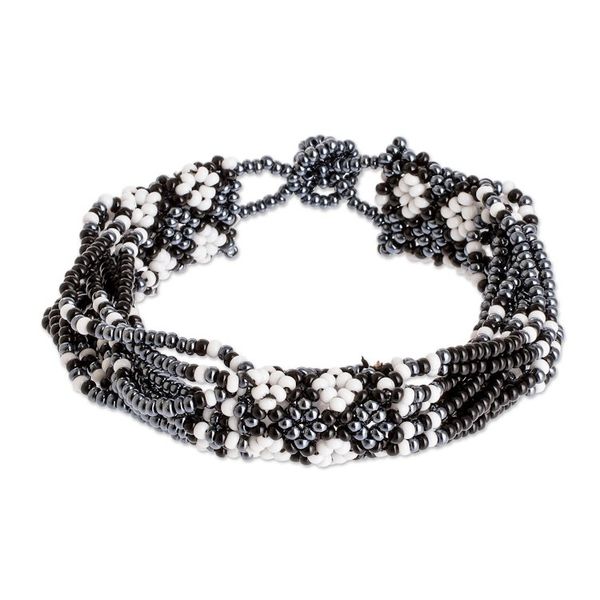 Alternate image for Black and Grey Beaded Bracelet Flower Harmony in Black