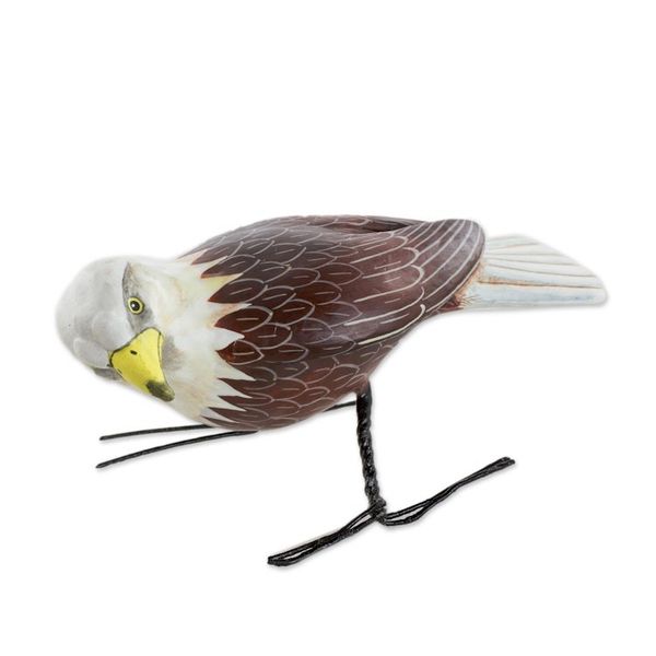 Alternate image for Hand Sculpted, Hand Painted Ceramic Bald Eagle Figurine Inquisitive Bald Eagle