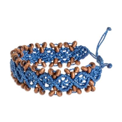 Alternate image for Ocean Blue Macrame Bracelet with Pinewood Beads Boats on Ocean