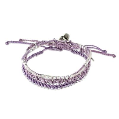 Alternate image for Lavender Macrame Bracelets with Silver Beads Set of 3 Lavender Lovelies