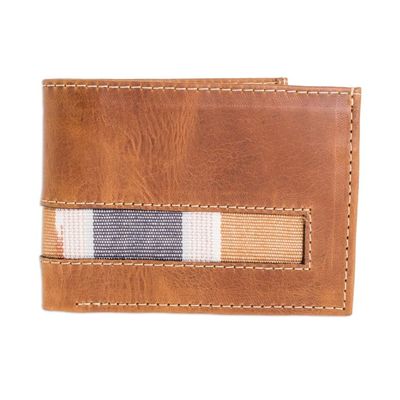 Alternate image for Bifold Wallet in Brown Leather and Cotton Guatemalan Honey