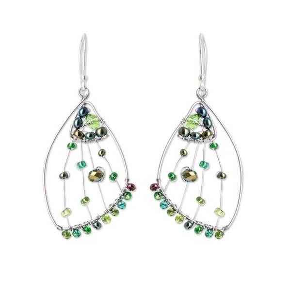 Alternate image for Green Crystal Glass Beaded Butterfly Wing Dangle Earrings Green Wings of Freedom