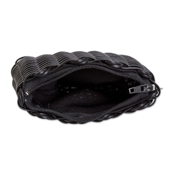 Alternate image for Recycled Vinyl Cord Black Coin Purse Handwoven in Guatemala Enchantment in Black