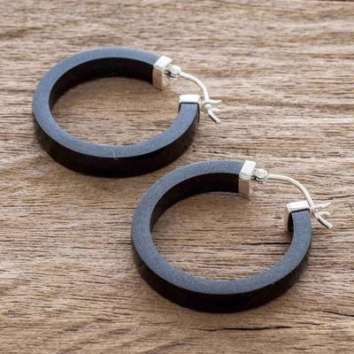 Alternate image for Artisan Black Jade Hoop Earrings Synchronicity in Black