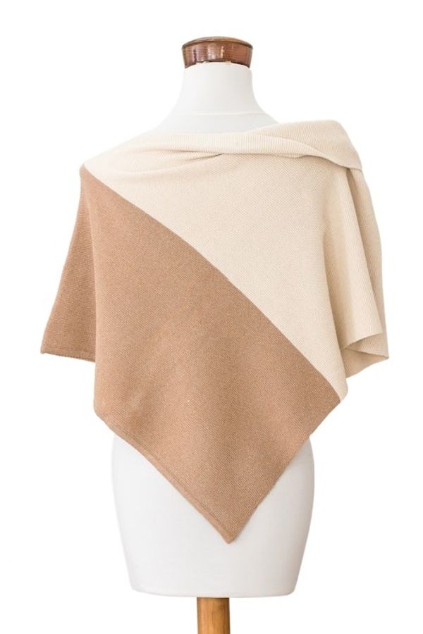 Alternate image for Handcrafted Ivory  Tan Cotton Poncho with Fold-Over Collar Antigua Sunrise