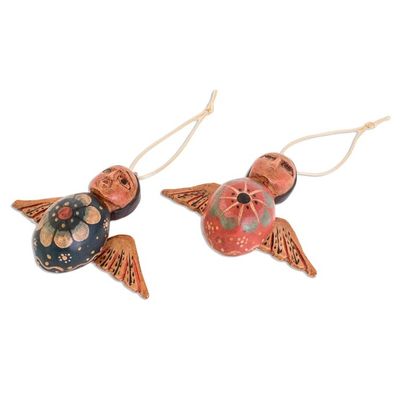 Alternate image for Hand-Painted Floral Wood Angel Ornaments Set of 4 Angels of the Sky